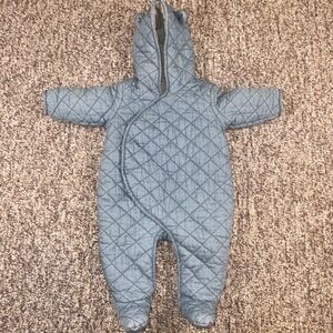 Baby Gap Qulited Chambray Bear Light Blue One-Piece Warm Winter Outfit 3-6 Month